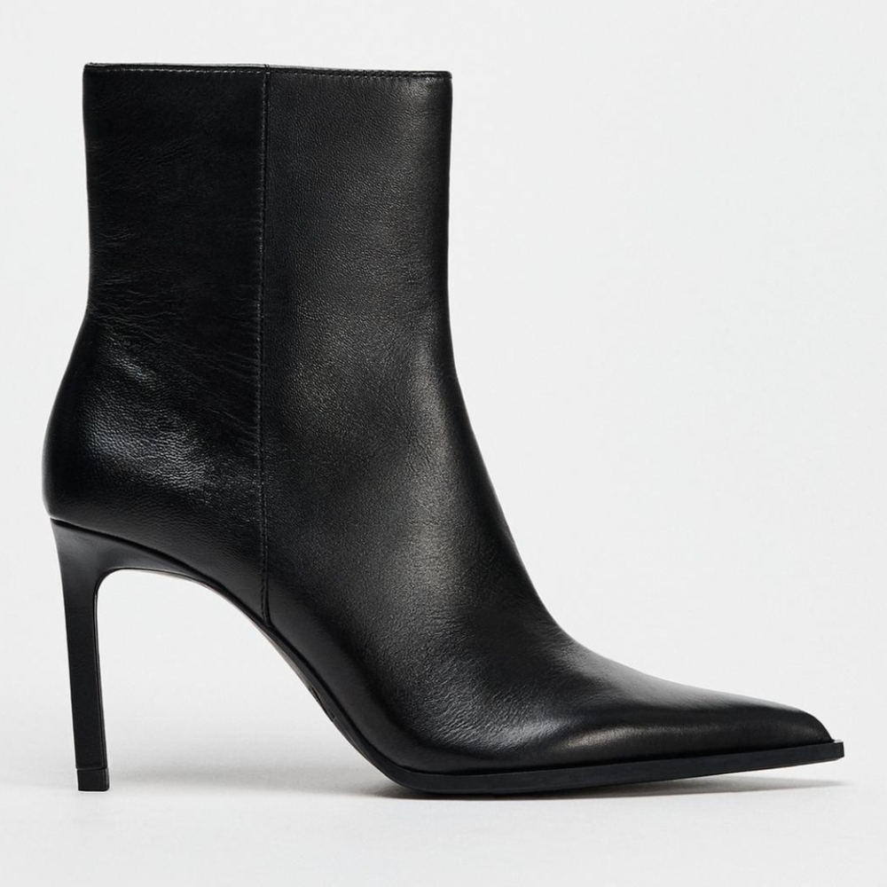 ZARA LEATHER STILETTO HEELED ANKLE BOOTS